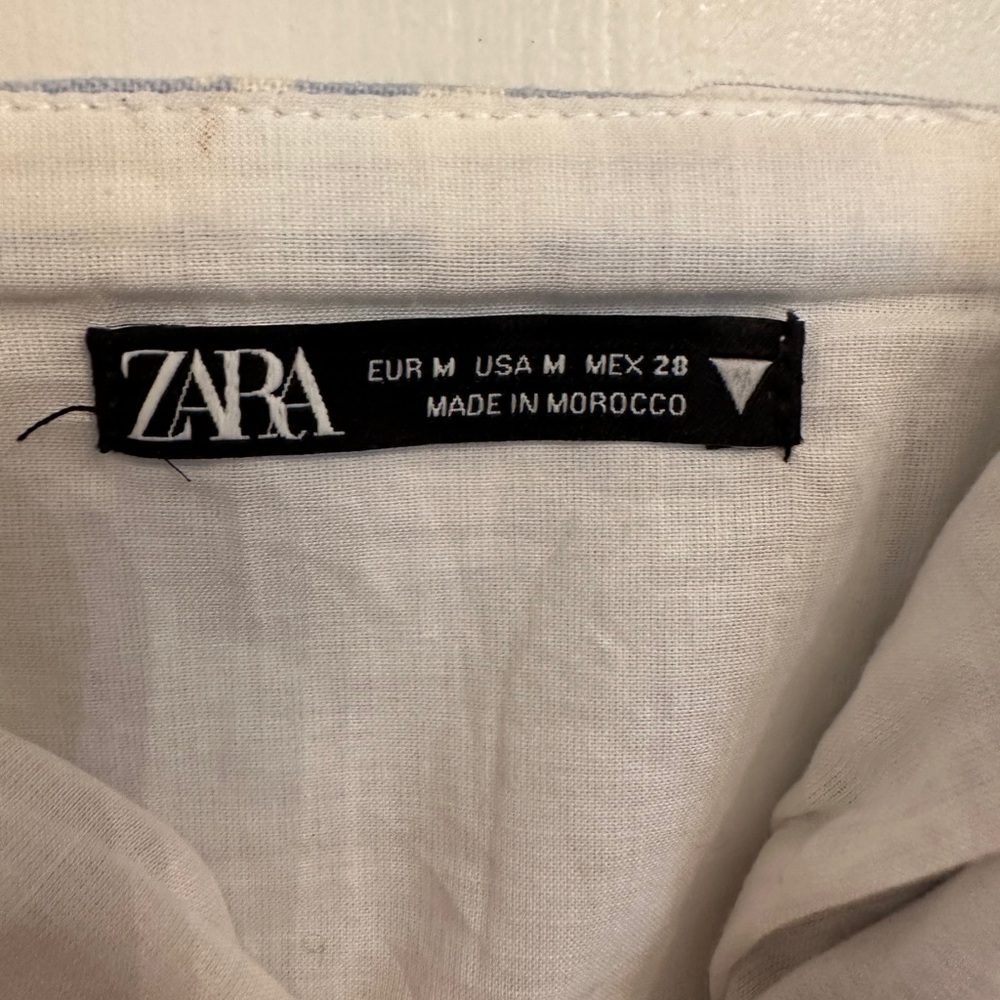 Zara Light Blue White Floral Linen Blend Mini Dress - Picture 3 of 4